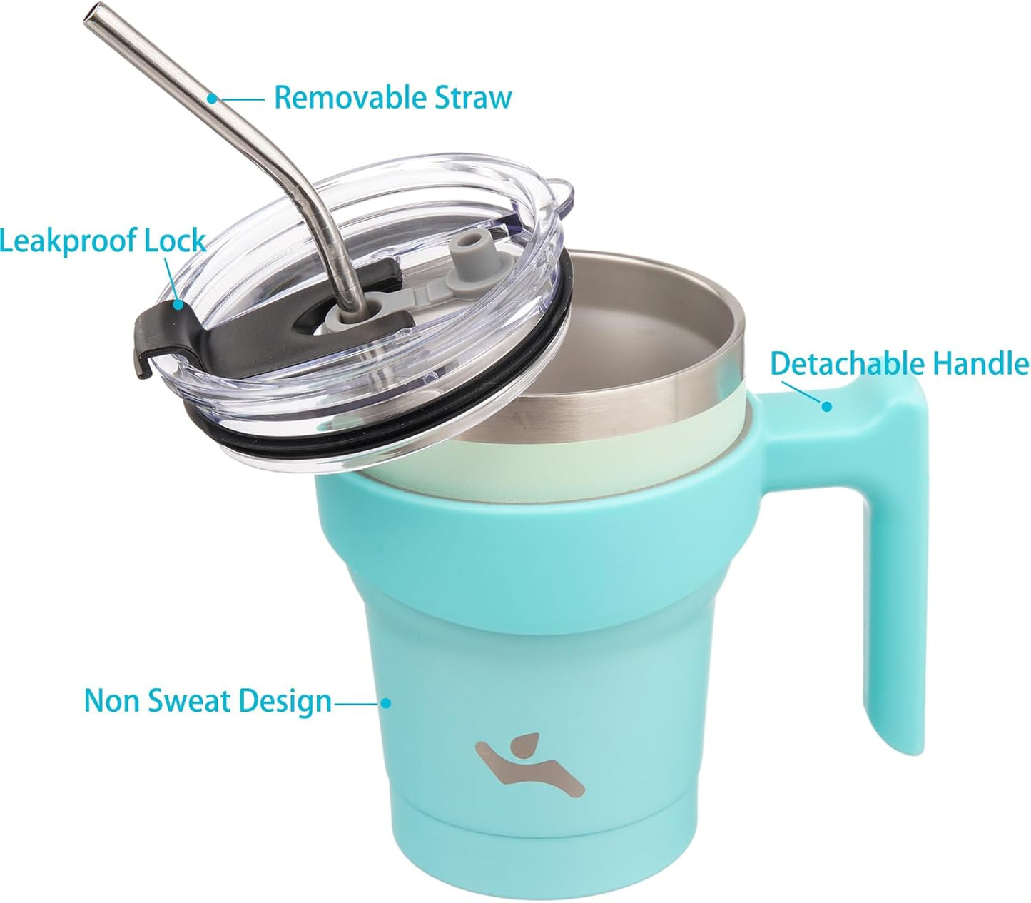 20 oz Tumbler with Handle and Straw, Insulated Travel Mug | Gum; BPA-free, leak-proof tumbler with 2 lids, 2 straws, cup holder fit for coffee, office, travel & daily use