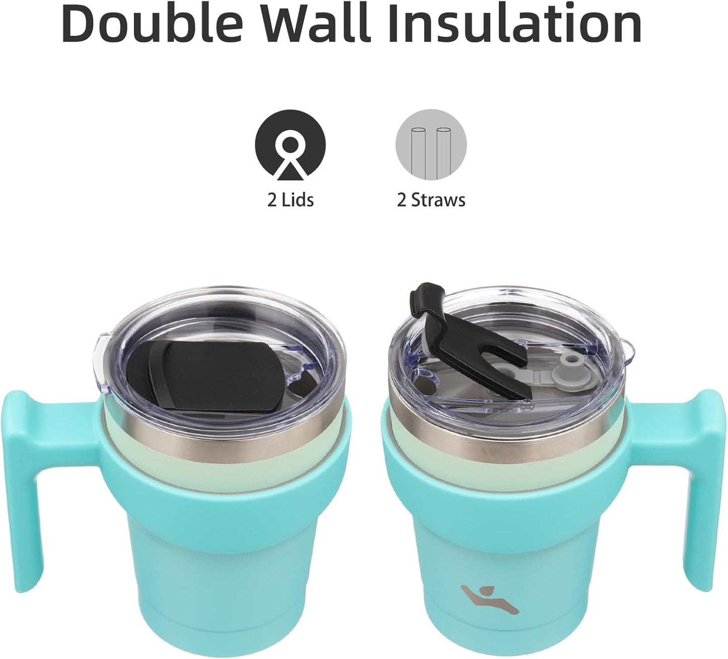 20 oz Tumbler with Handle and Straw, Insulated Travel Mug | Gum; BPA-free, leak-proof tumbler with 2 lids, 2 straws, cup holder fit for coffee, office, travel & daily use