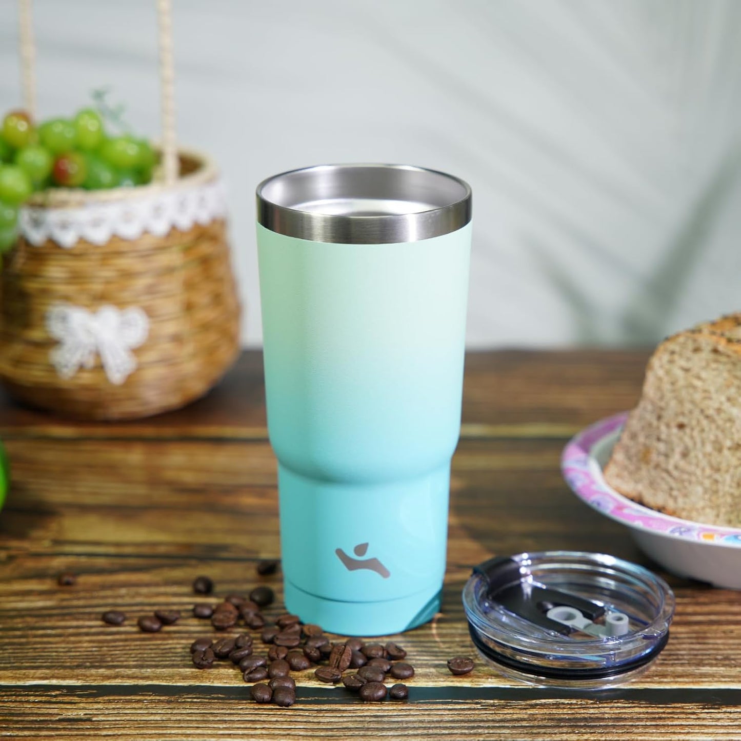 20 oz Tumbler with Handle and Straw, Insulated Travel Mug | Gum; BPA-free, leak-proof tumbler with 2 lids, 2 straws, cup holder fit for coffee, office, travel & daily use