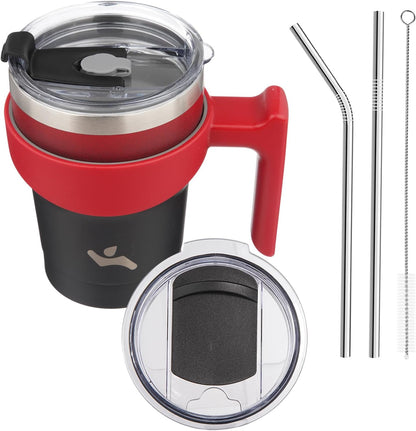 20 oz Tumbler with Handle and Straw, Insulated Travel Mug | Gum; BPA-free, leak-proof tumbler with 2 lids, 2 straws, cup holder fit for coffee, office, travel & daily use