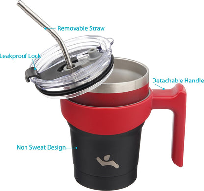 20 oz Tumbler with Handle and Straw, Insulated Travel Mug | Gum; BPA-free, leak-proof tumbler with 2 lids, 2 straws, cup holder fit for coffee, office, travel & daily use