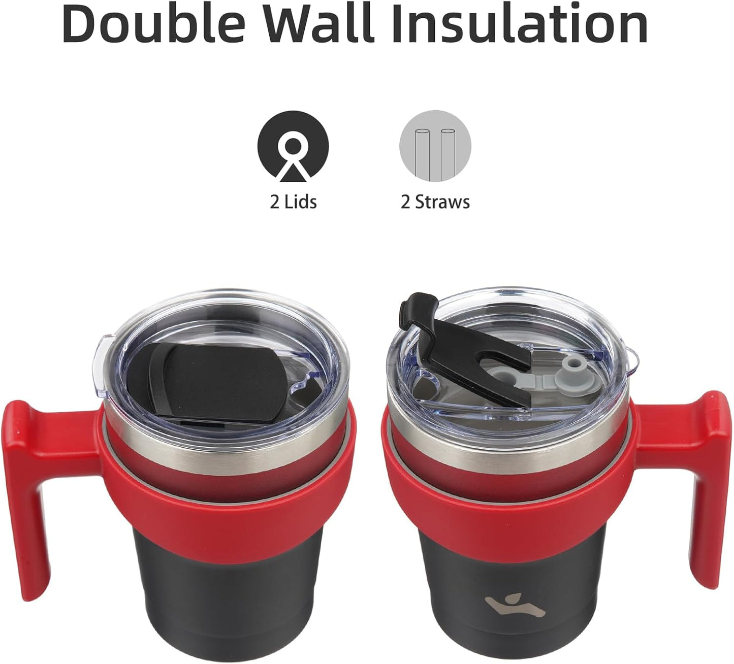 20 oz Tumbler with Handle and Straw, Insulated Travel Mug | Gum; BPA-free, leak-proof tumbler with 2 lids, 2 straws, cup holder fit for coffee, office, travel & daily use