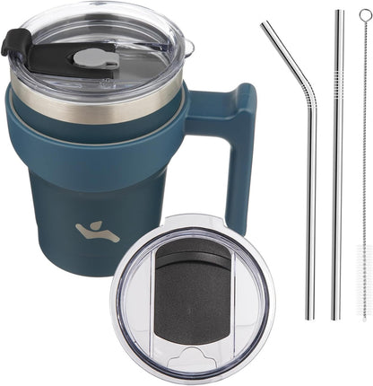 20 oz Tumbler with Handle and Straw, Insulated Travel Mug | Gum; BPA-free, leak-proof tumbler with 2 lids, 2 straws, cup holder fit for coffee, office, travel & daily use