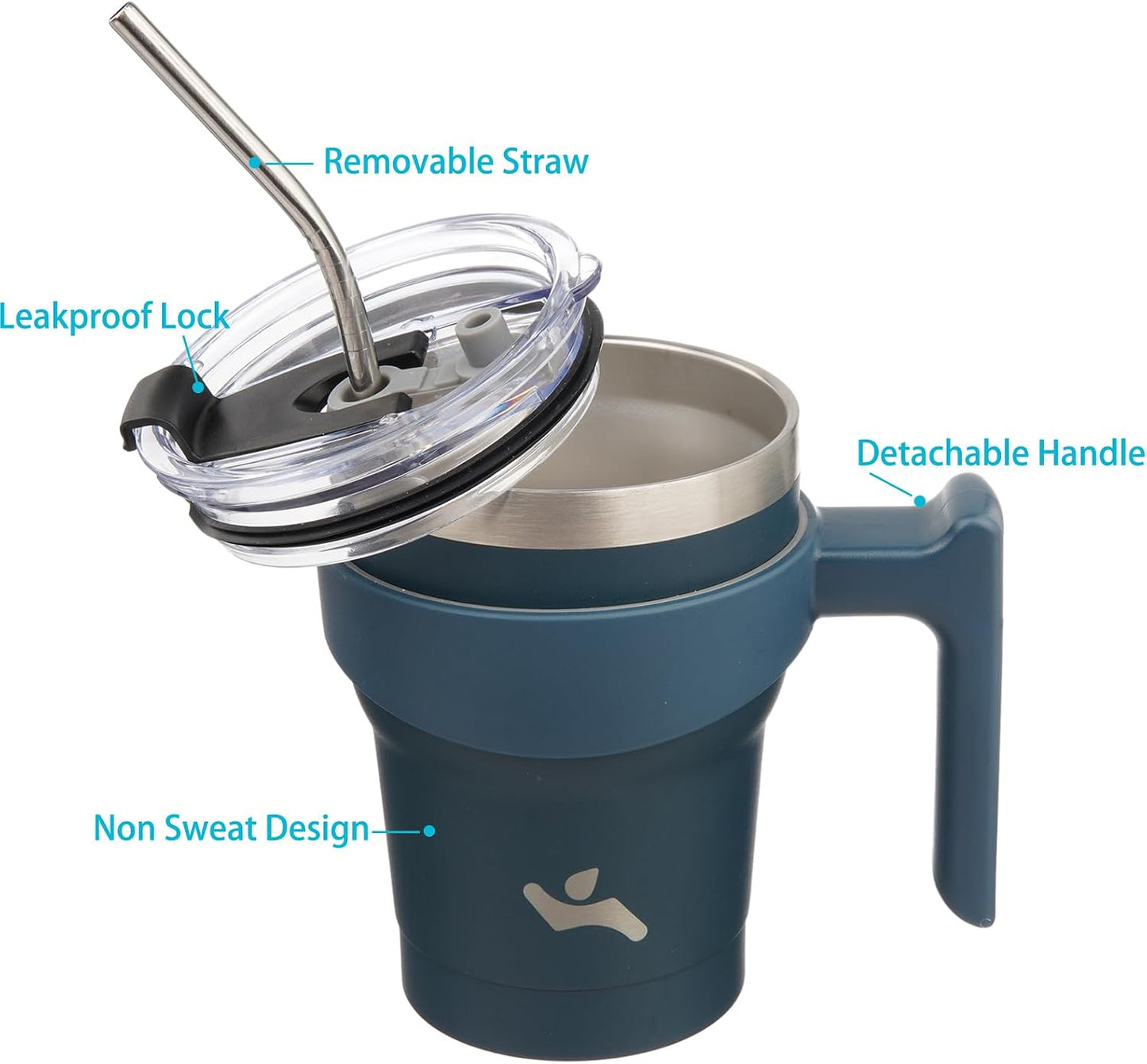 20 oz Tumbler with Handle and Straw, Insulated Travel Mug | Gum; BPA-free, leak-proof tumbler with 2 lids, 2 straws, cup holder fit for coffee, office, travel & daily use