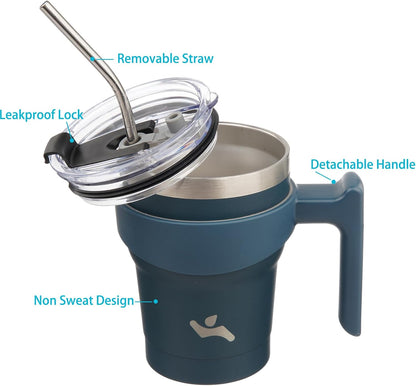 20 oz Tumbler with Handle and Straw, Insulated Travel Mug | Gum; BPA-free, leak-proof tumbler with 2 lids, 2 straws, cup holder fit for coffee, office, travel & daily use