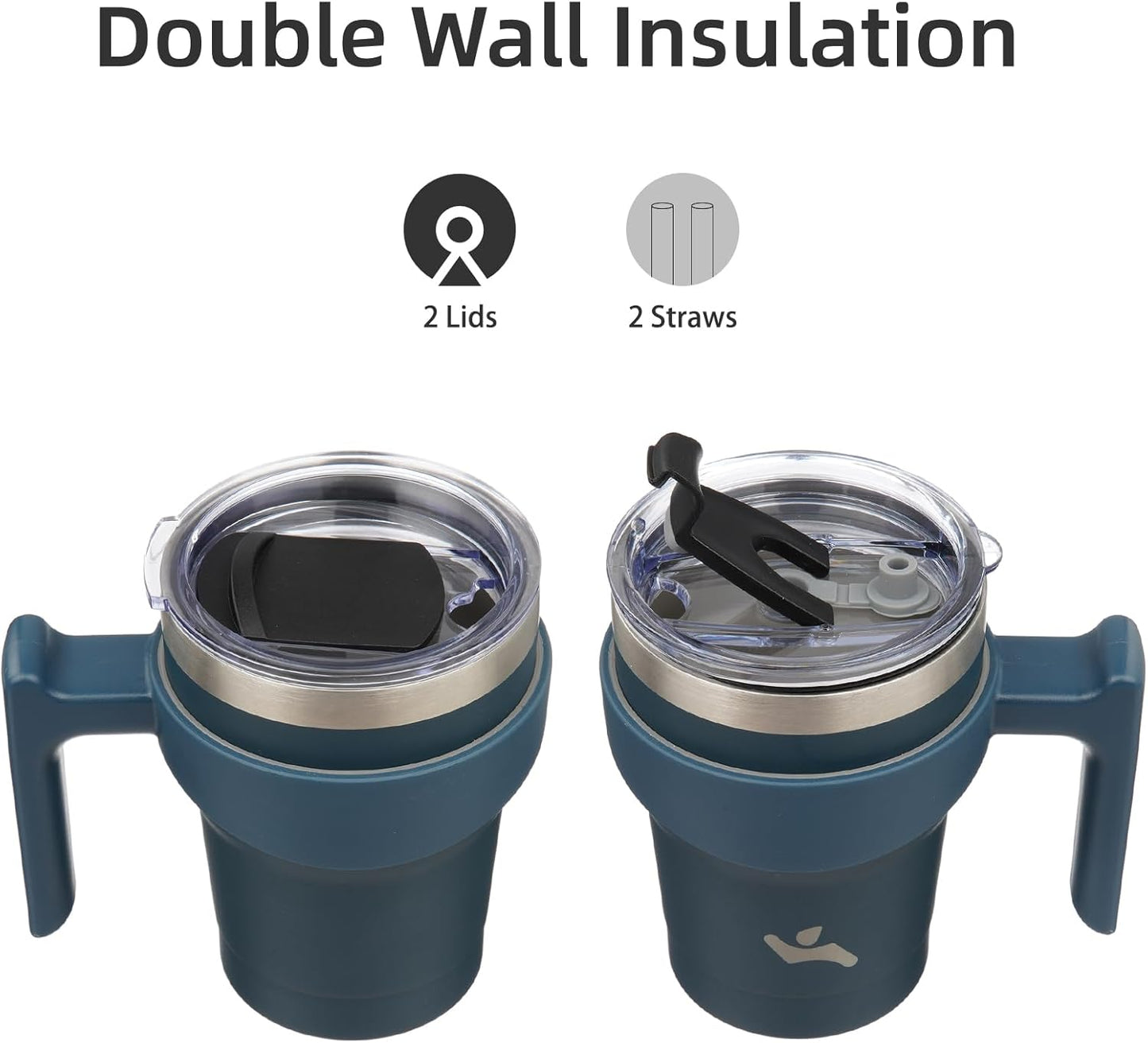 20 oz Tumbler with Handle and Straw, Insulated Travel Mug | Gum; BPA-free, leak-proof tumbler with 2 lids, 2 straws, cup holder fit for coffee, office, travel & daily use