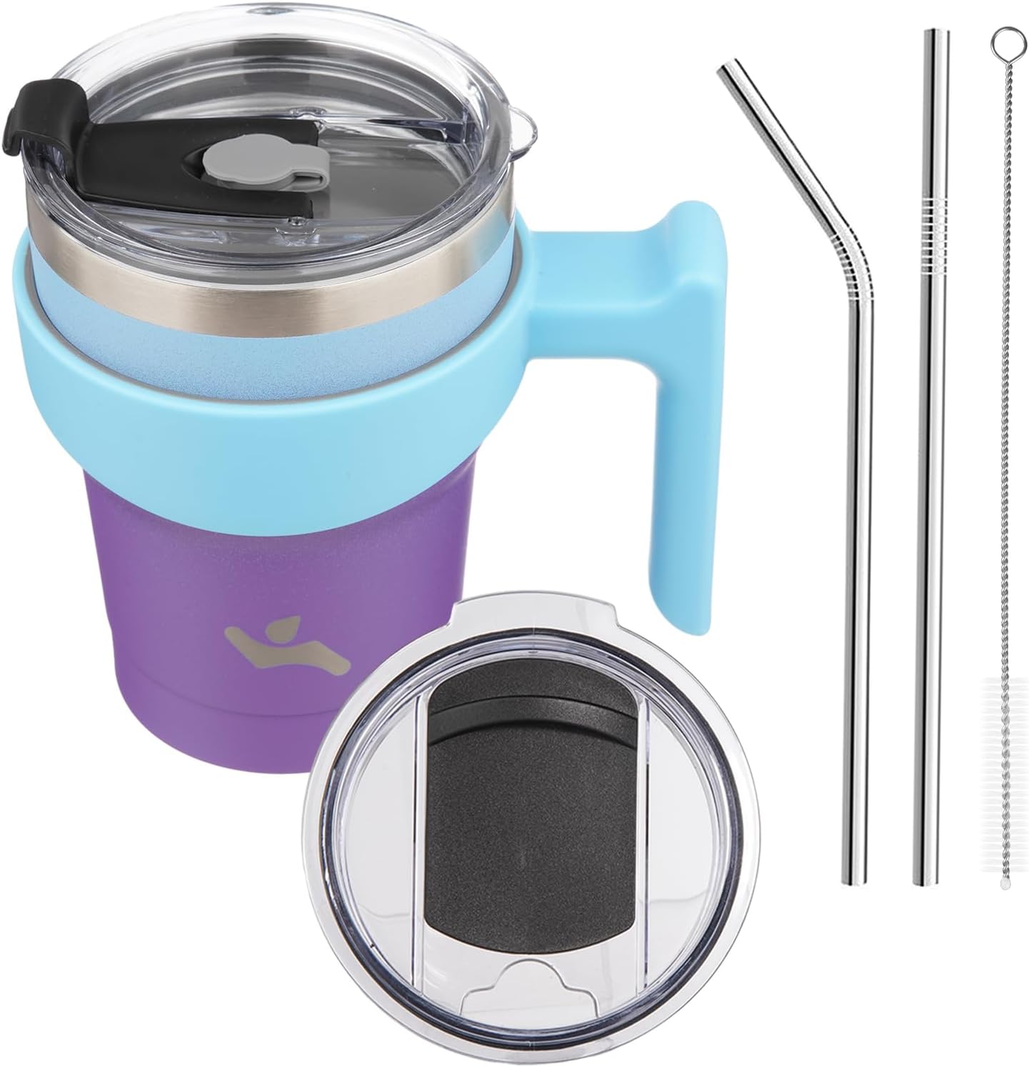 20 oz Tumbler with Handle and Straw, Insulated Travel Mug | Gum; BPA-free, leak-proof tumbler with 2 lids, 2 straws, cup holder fit for coffee, office, travel & daily use
