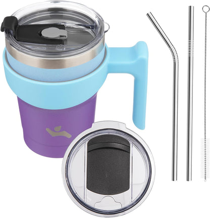 20 oz Tumbler with Handle and Straw, Insulated Travel Mug | Gum; BPA-free, leak-proof tumbler with 2 lids, 2 straws, cup holder fit for coffee, office, travel & daily use