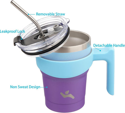 20 oz Tumbler with Handle and Straw, Insulated Travel Mug | Gum; BPA-free, leak-proof tumbler with 2 lids, 2 straws, cup holder fit for coffee, office, travel & daily use