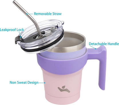 20 oz Tumbler with Handle and Straw, Insulated Travel Mug | Gum; BPA-free, leak-proof tumbler with 2 lids, 2 straws, cup holder fit for coffee, office, travel & daily use
