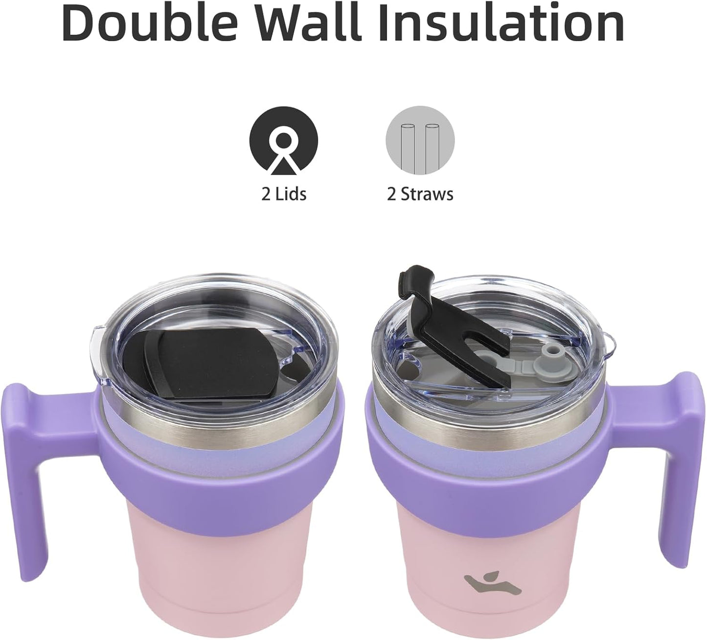 20 oz Tumbler with Handle and Straw, Insulated Travel Mug | Gum; BPA-free, leak-proof tumbler with 2 lids, 2 straws, cup holder fit for coffee, office, travel & daily use