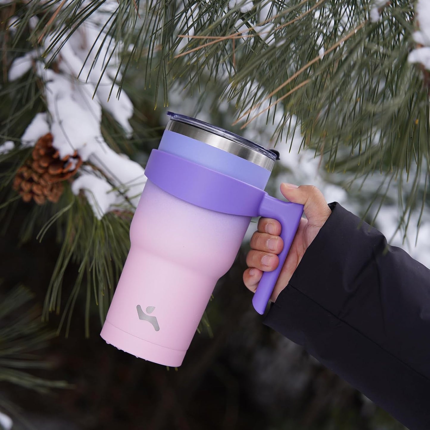 20 oz Tumbler with Handle and Straw, Insulated Travel Mug | Gum; BPA-free, leak-proof tumbler with 2 lids, 2 straws, cup holder fit for coffee, office, travel & daily use