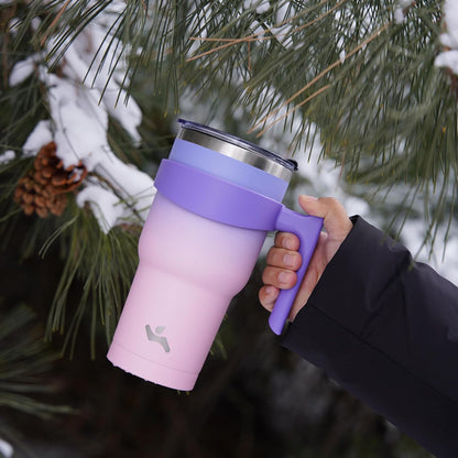 20 oz Tumbler with Handle and Straw, Insulated Travel Mug | Gum; BPA-free, leak-proof tumbler with 2 lids, 2 straws, cup holder fit for coffee, office, travel & daily use