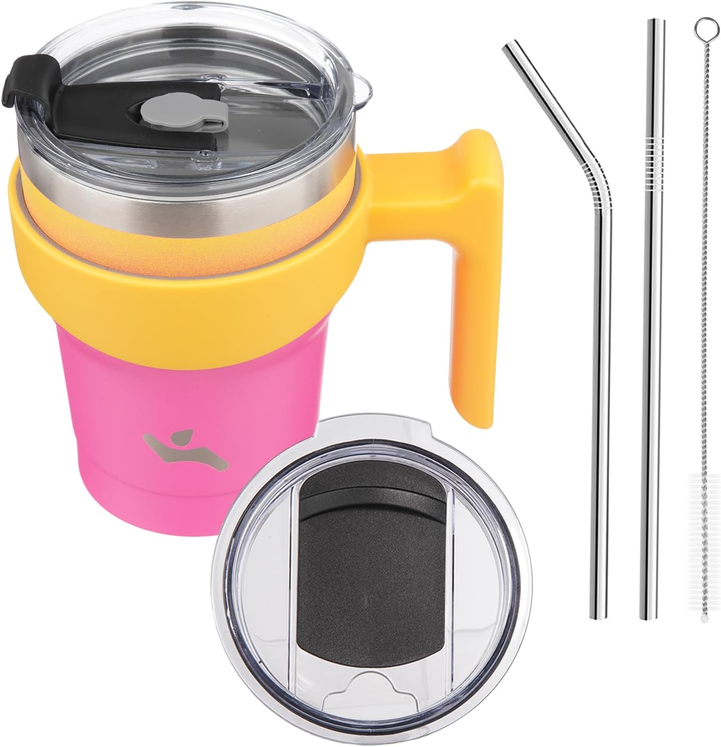 20 oz Tumbler with Handle and Straw, Insulated Travel Mug | Gum; BPA-free, leak-proof tumbler with 2 lids, 2 straws, cup holder fit for coffee, office, travel & daily use
