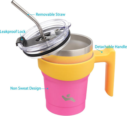 20 oz Tumbler with Handle and Straw, Insulated Travel Mug | Gum; BPA-free, leak-proof tumbler with 2 lids, 2 straws, cup holder fit for coffee, office, travel & daily use