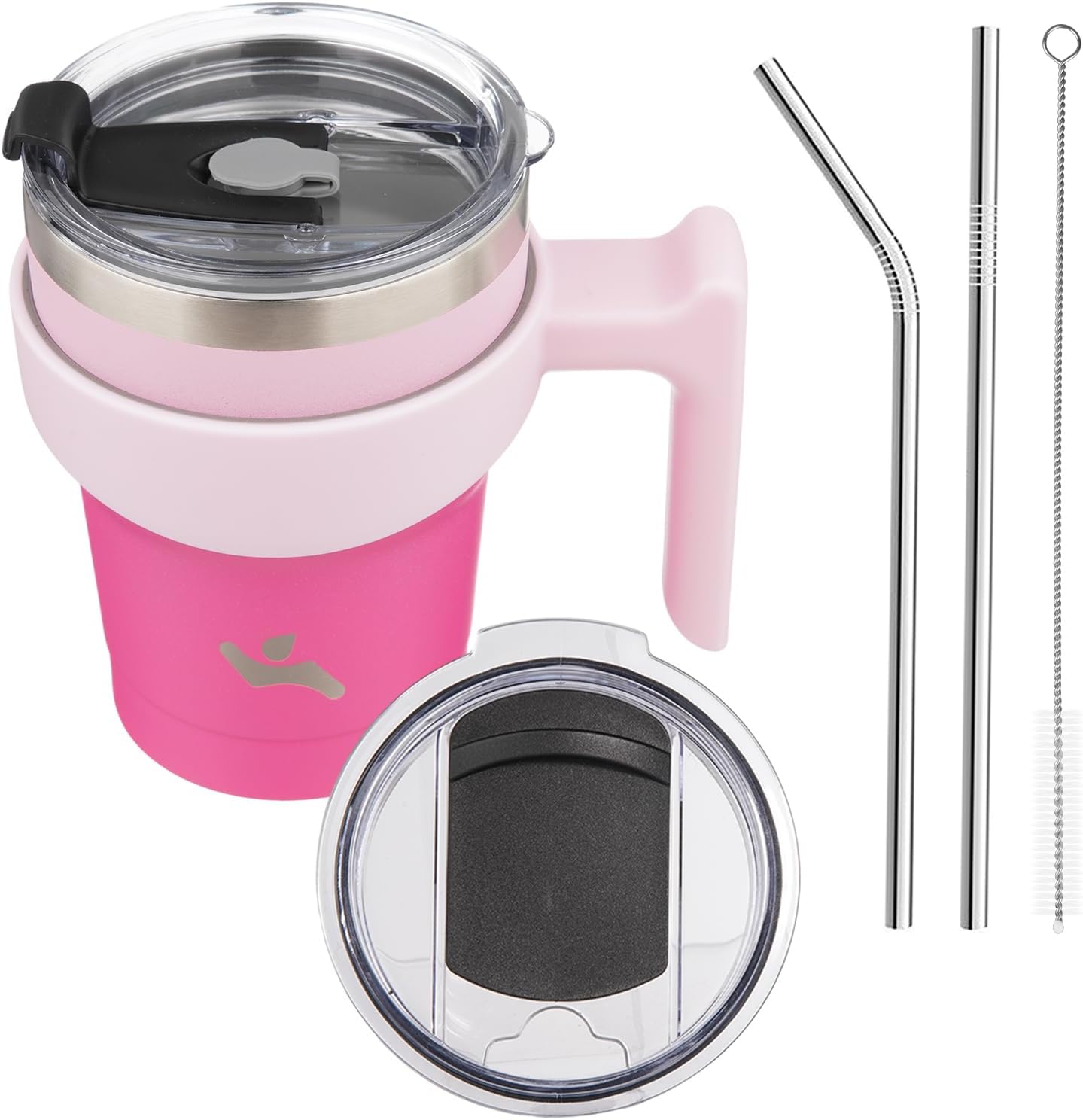 20 oz Tumbler with Handle and Straw, Insulated Travel Mug | Gum; BPA-free, leak-proof tumbler with 2 lids, 2 straws, cup holder fit for coffee, office, travel & daily use