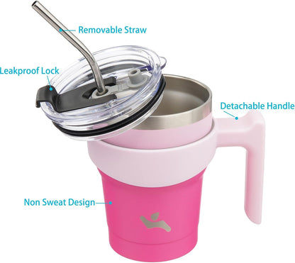 20 oz Tumbler with Handle and Straw, Insulated Travel Mug | Gum; BPA-free, leak-proof tumbler with 2 lids, 2 straws, cup holder fit for coffee, office, travel & daily use