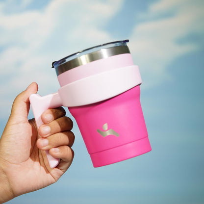 20 oz Tumbler with Handle and Straw, Insulated Travel Mug | Gum; BPA-free, leak-proof tumbler with 2 lids, 2 straws, cup holder fit for coffee, office, travel & daily use