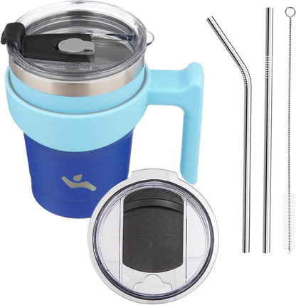 20 oz Tumbler with Handle and Straw, Insulated Travel Mug | Gum; BPA-free, leak-proof tumbler with 2 lids, 2 straws, cup holder fit for coffee, office, travel & daily use