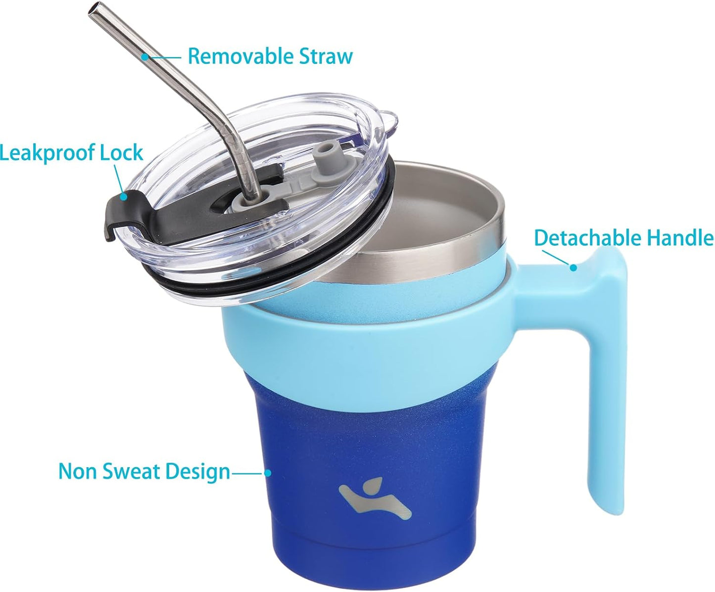 20 oz Tumbler with Handle and Straw, Insulated Travel Mug | Gum; BPA-free, leak-proof tumbler with 2 lids, 2 straws, cup holder fit for coffee, office, travel & daily use