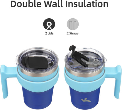 20 oz Tumbler with Handle and Straw, Insulated Travel Mug | Gum; BPA-free, leak-proof tumbler with 2 lids, 2 straws, cup holder fit for coffee, office, travel & daily use