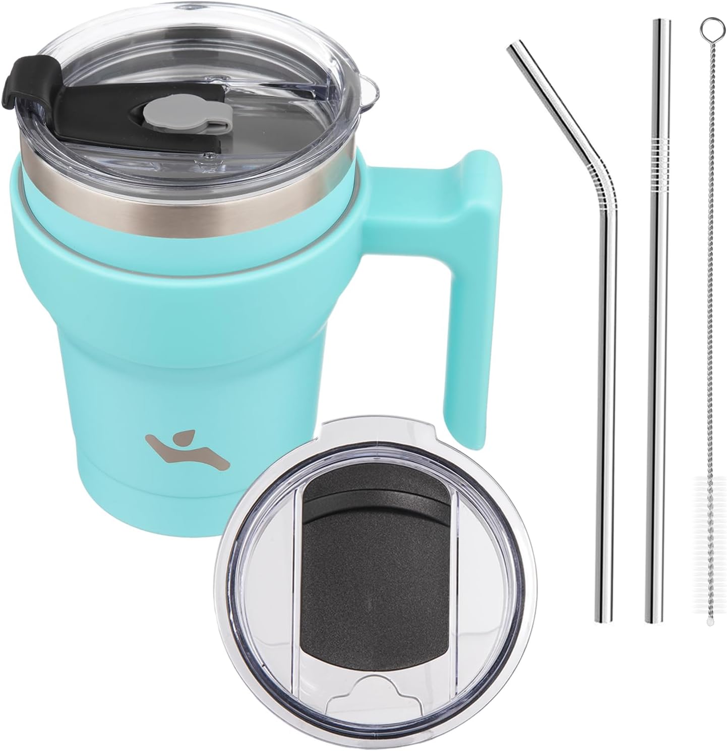 20 oz Tumbler with Handle and Straw, Insulated Travel Mug | Gum; BPA-free, leak-proof tumbler with 2 lids, 2 straws, cup holder fit for coffee, office, travel & daily use