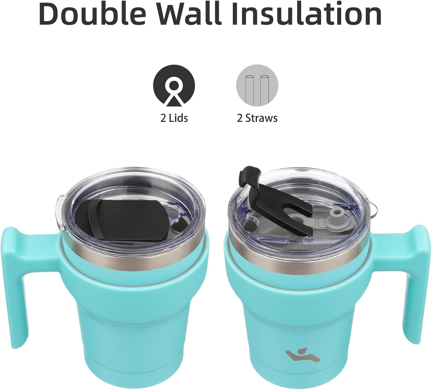 20 oz Tumbler with Handle and Straw, Insulated Travel Mug | Gum; BPA-free, leak-proof tumbler with 2 lids, 2 straws, cup holder fit for coffee, office, travel & daily use