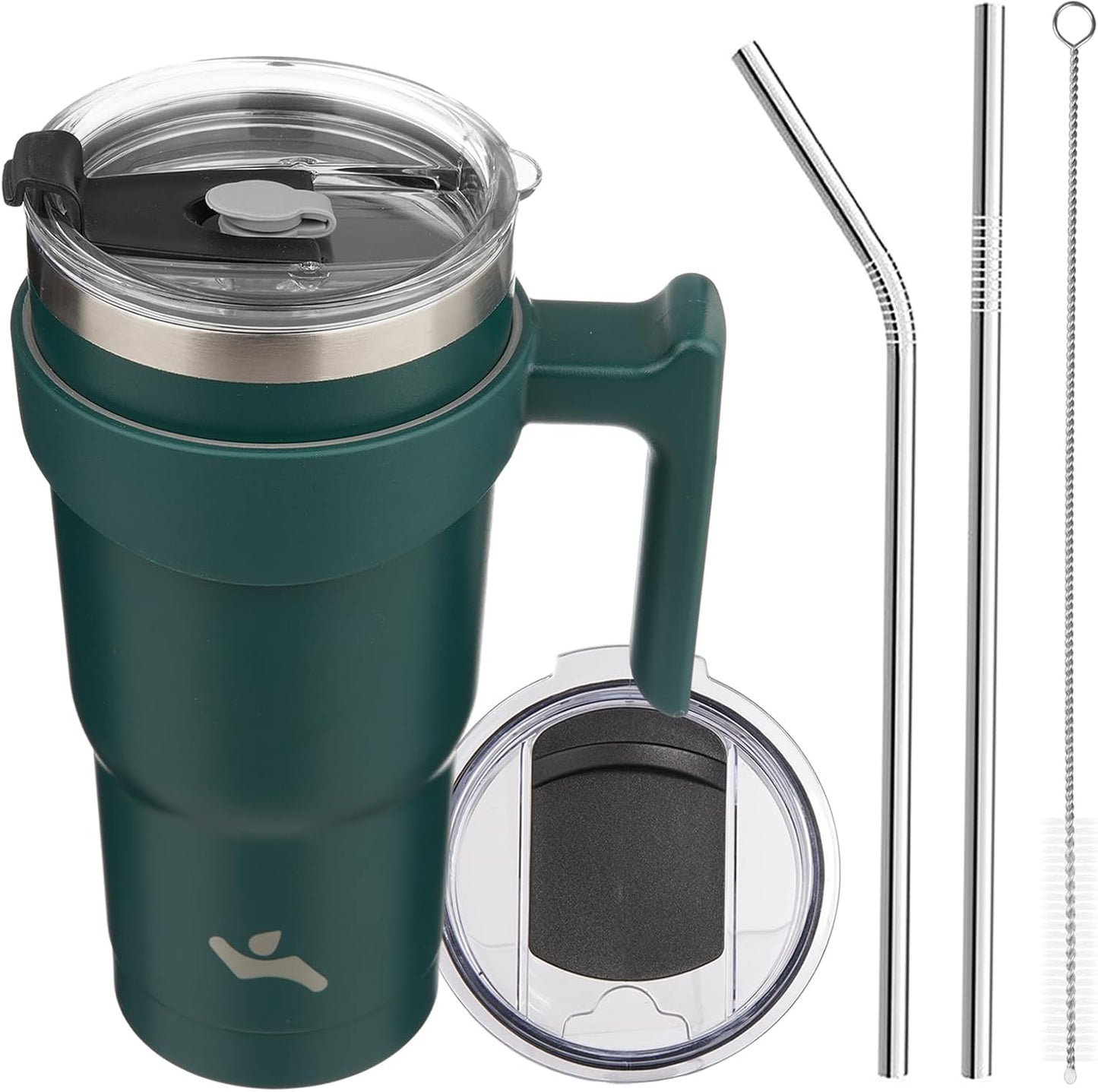 20 oz Tumbler with Handle and Straw, Insulated Travel Mug | Gum; BPA-free, leak-proof tumbler with 2 lids, 2 straws, cup holder fit for coffee, office, travel & daily use