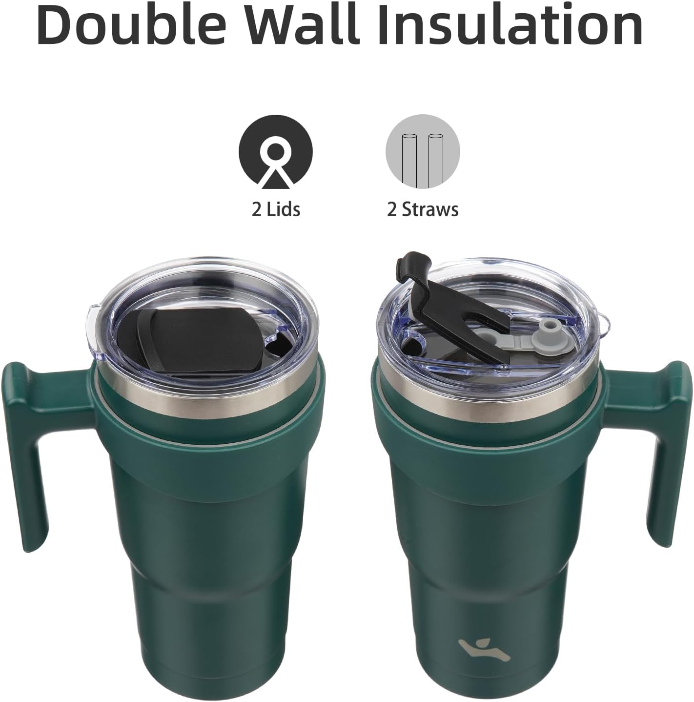 20 oz Tumbler with Handle and Straw, Insulated Travel Mug | Gum; BPA-free, leak-proof tumbler with 2 lids, 2 straws, cup holder fit for coffee, office, travel & daily use