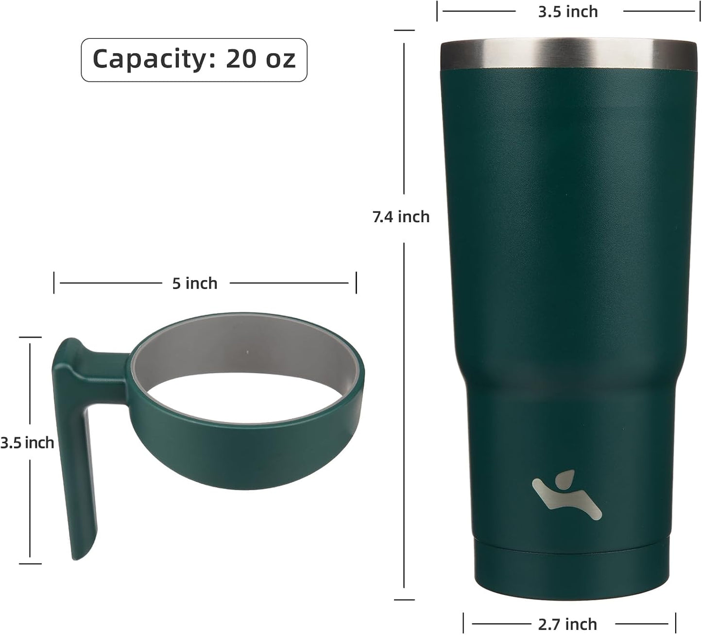 20 oz Tumbler with Handle and Straw, Insulated Travel Mug | Gum; BPA-free, leak-proof tumbler with 2 lids, 2 straws, cup holder fit for coffee, office, travel & daily use