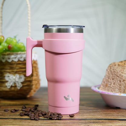 20 oz Tumbler with Handle and Straw, Insulated Travel Mug | Gum; BPA-free, leak-proof tumbler with 2 lids, 2 straws, cup holder fit for coffee, office, travel & daily use