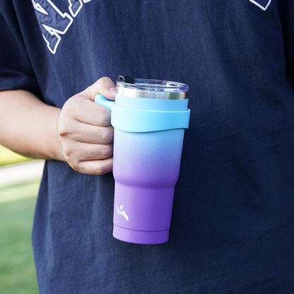 20 oz Tumbler with Handle and Straw, Insulated Travel Mug | Gum; BPA-free, leak-proof tumbler with 2 lids, 2 straws, cup holder fit for coffee, office, travel & daily use