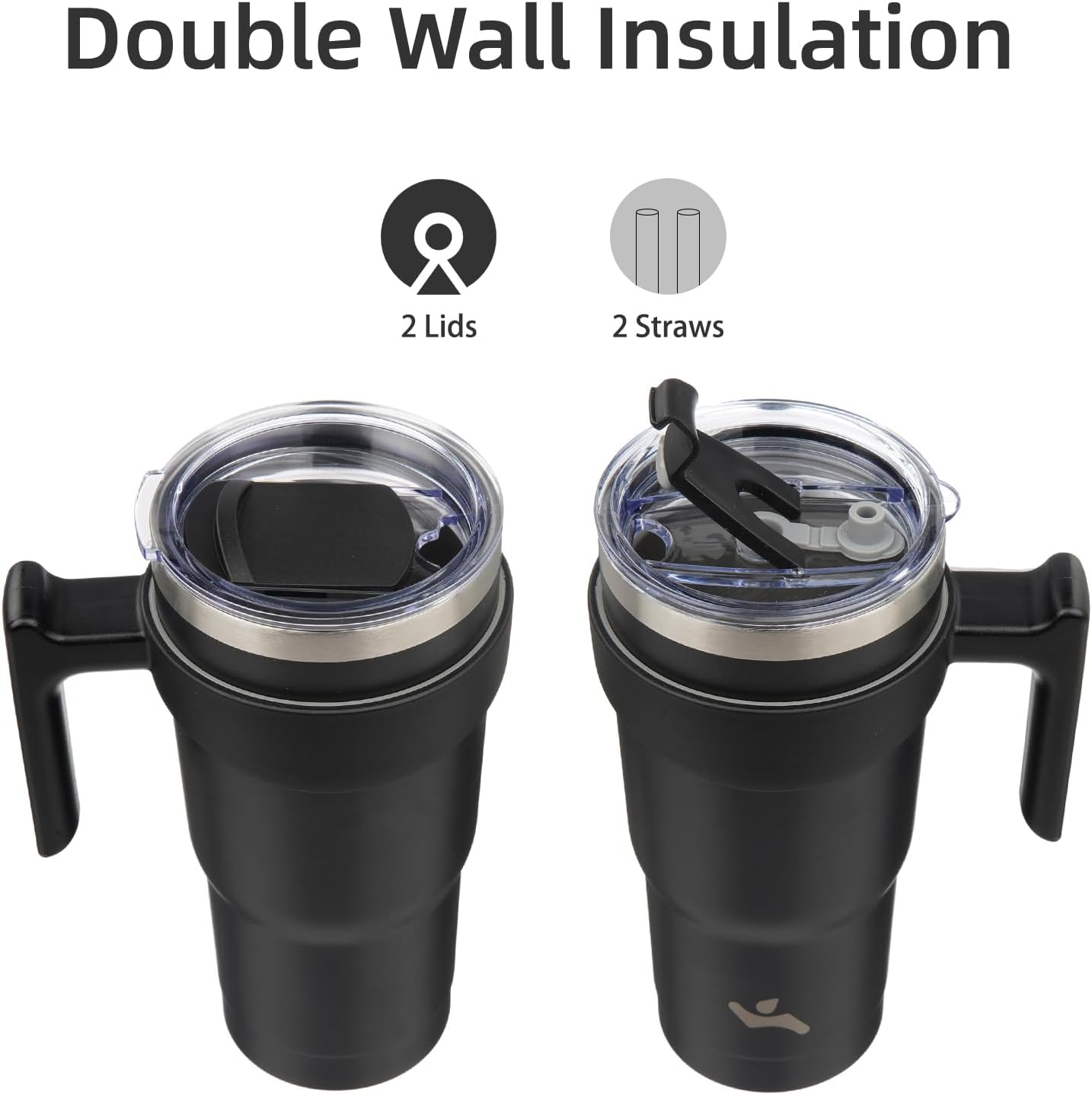 20 oz Tumbler with Handle and Straw, Insulated Travel Mug | Gum; BPA-free, leak-proof tumbler with 2 lids, 2 straws, cup holder fit for coffee, office, travel & daily use