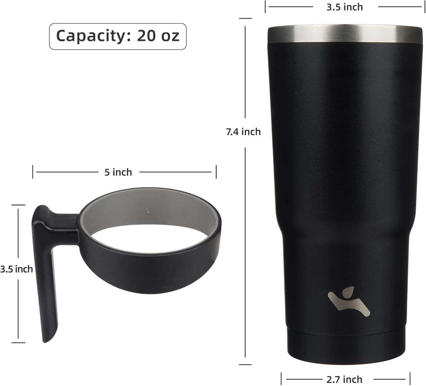 20 oz Tumbler with Handle and Straw, Insulated Travel Mug | Gum; BPA-free, leak-proof tumbler with 2 lids, 2 straws, cup holder fit for coffee, office, travel & daily use