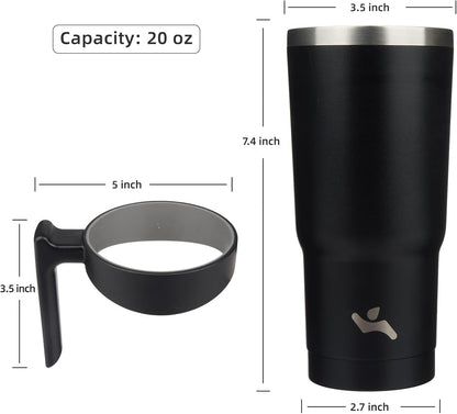 20 oz Tumbler with Handle and Straw, Insulated Travel Mug | Gum; BPA-free, leak-proof tumbler with 2 lids, 2 straws, cup holder fit for coffee, office, travel & daily use
