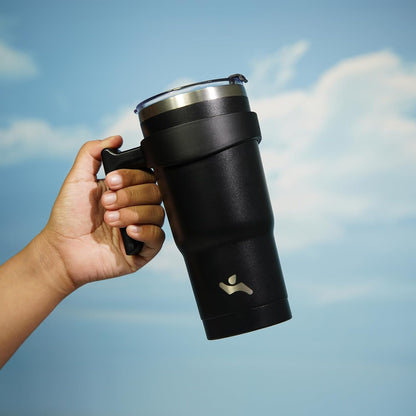 20 oz Tumbler with Handle and Straw, Insulated Travel Mug | Gum; BPA-free, leak-proof tumbler with 2 lids, 2 straws, cup holder fit for coffee, office, travel & daily use