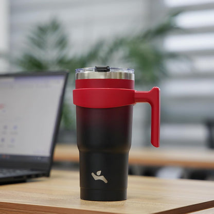 20 oz Tumbler with Handle and Straw, Insulated Travel Mug | Gum; BPA-free, leak-proof tumbler with 2 lids, 2 straws, cup holder fit for coffee, office, travel & daily use
