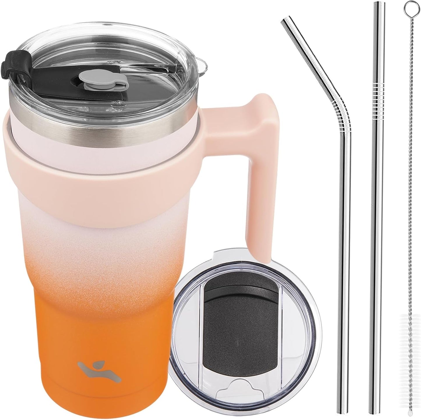 20 oz Tumbler with Handle and Straw, Insulated Travel Mug | Gum; BPA-free, leak-proof tumbler with 2 lids, 2 straws, cup holder fit for coffee, office, travel & daily use