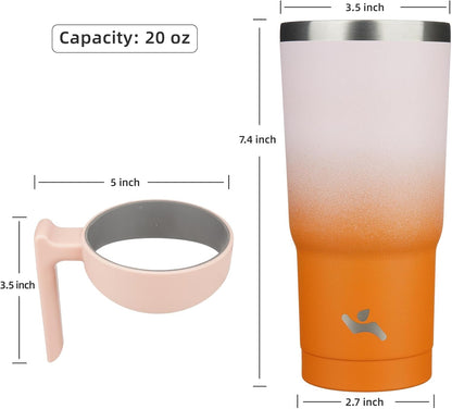 20 oz Tumbler with Handle and Straw, Insulated Travel Mug | Gum; BPA-free, leak-proof tumbler with 2 lids, 2 straws, cup holder fit for coffee, office, travel & daily use