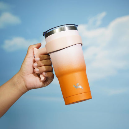20 oz Tumbler with Handle and Straw, Insulated Travel Mug | Gum; BPA-free, leak-proof tumbler with 2 lids, 2 straws, cup holder fit for coffee, office, travel & daily use