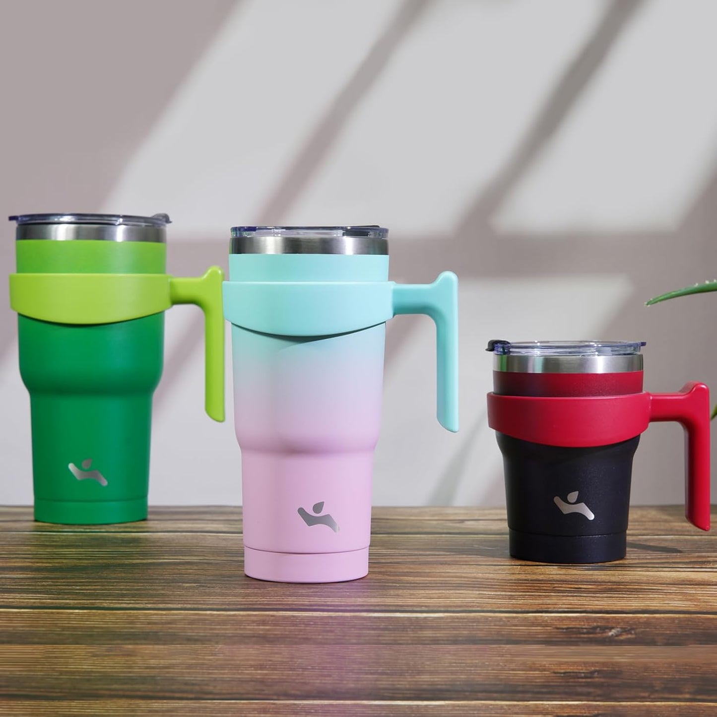 20 oz Tumbler with Handle and Straw, Insulated Travel Mug | Gum; BPA-free, leak-proof tumbler with 2 lids, 2 straws, cup holder fit for coffee, office, travel & daily use