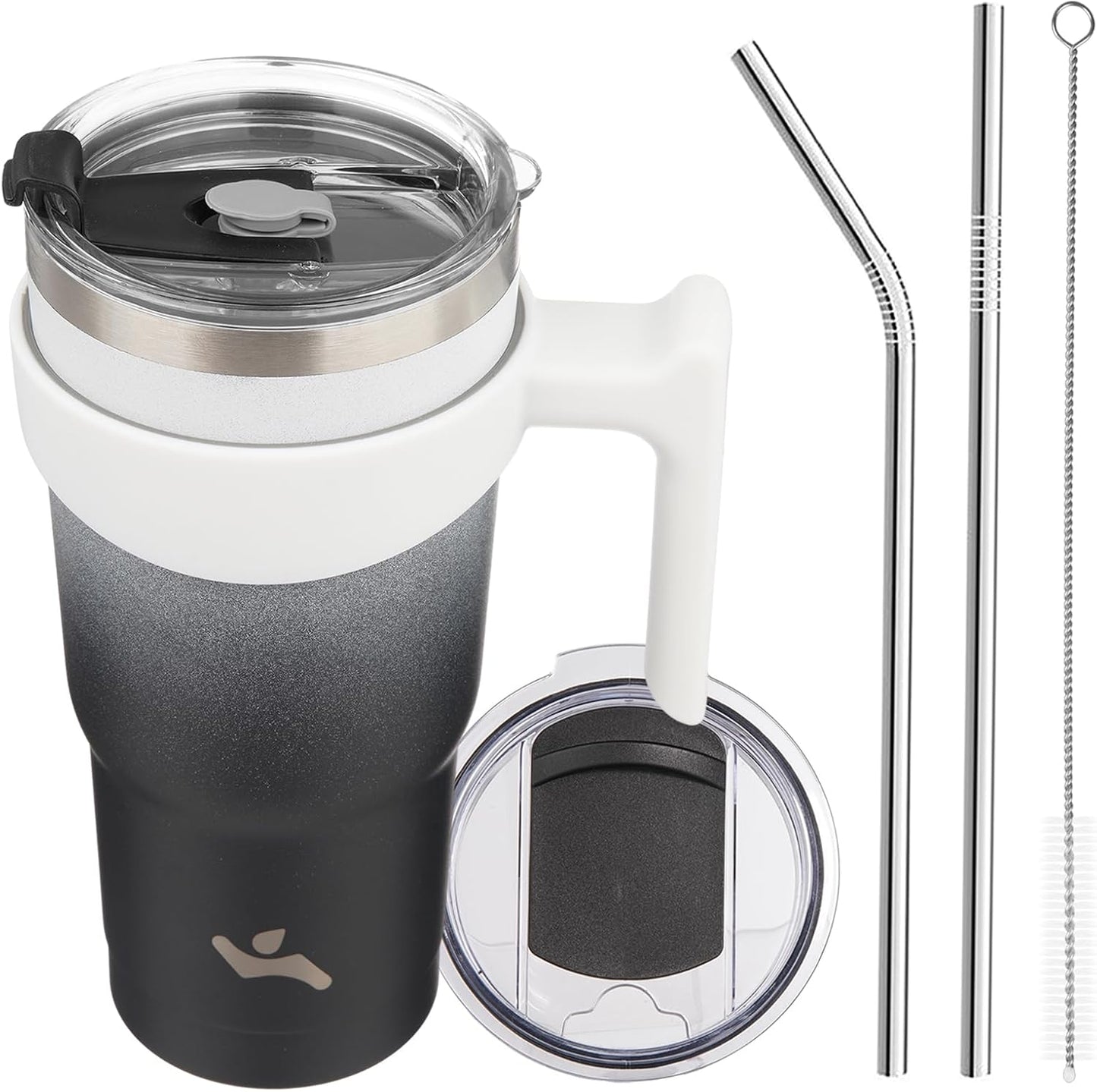 20 oz Tumbler with Handle and Straw, Insulated Travel Mug | Gum; BPA-free, leak-proof tumbler with 2 lids, 2 straws, cup holder fit for coffee, office, travel & daily use