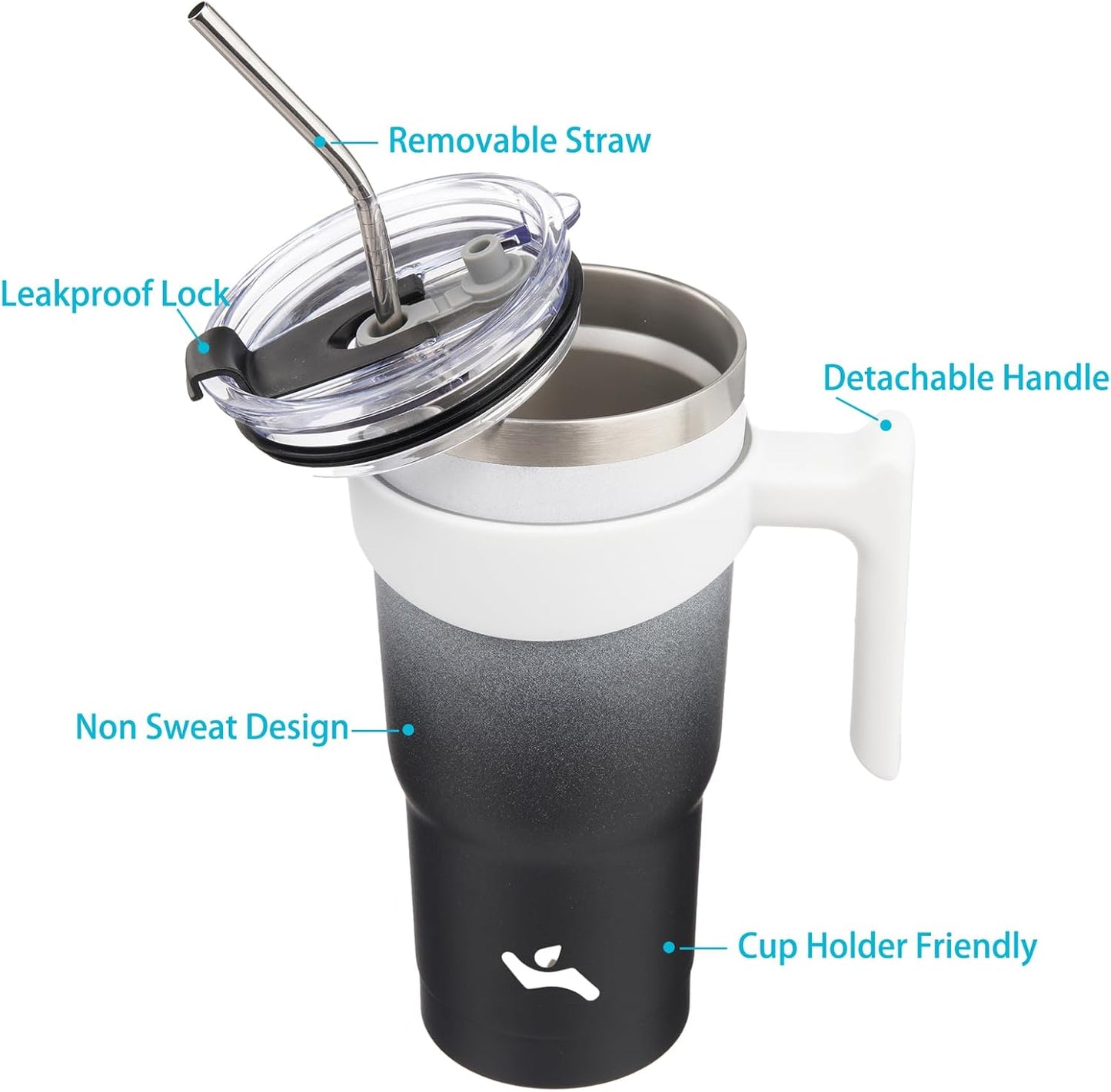 20 oz Tumbler with Handle and Straw, Insulated Travel Mug | Gum; BPA-free, leak-proof tumbler with 2 lids, 2 straws, cup holder fit for coffee, office, travel & daily use