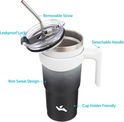 20 oz Tumbler with Handle and Straw, Insulated Travel Mug | Gum; BPA-free, leak-proof tumbler with 2 lids, 2 straws, cup holder fit for coffee, office, travel & daily use