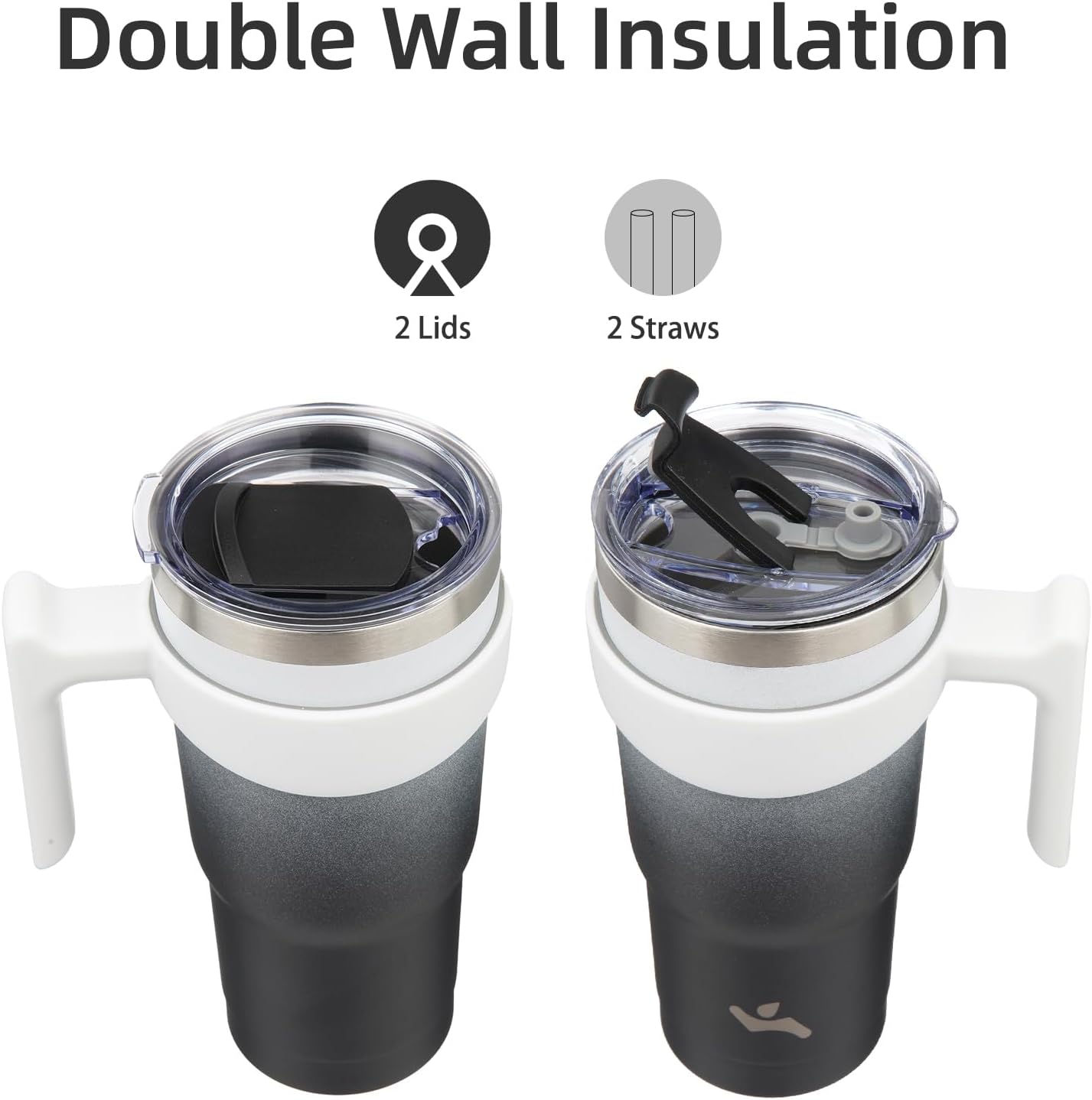 20 oz Tumbler with Handle and Straw, Insulated Travel Mug | Gum; BPA-free, leak-proof tumbler with 2 lids, 2 straws, cup holder fit for coffee, office, travel & daily use