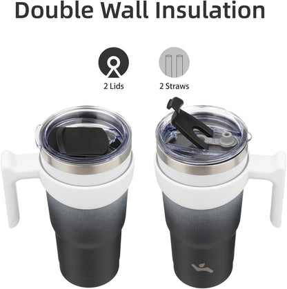 20 oz Tumbler with Handle and Straw, Insulated Travel Mug | Gum; BPA-free, leak-proof tumbler with 2 lids, 2 straws, cup holder fit for coffee, office, travel & daily use