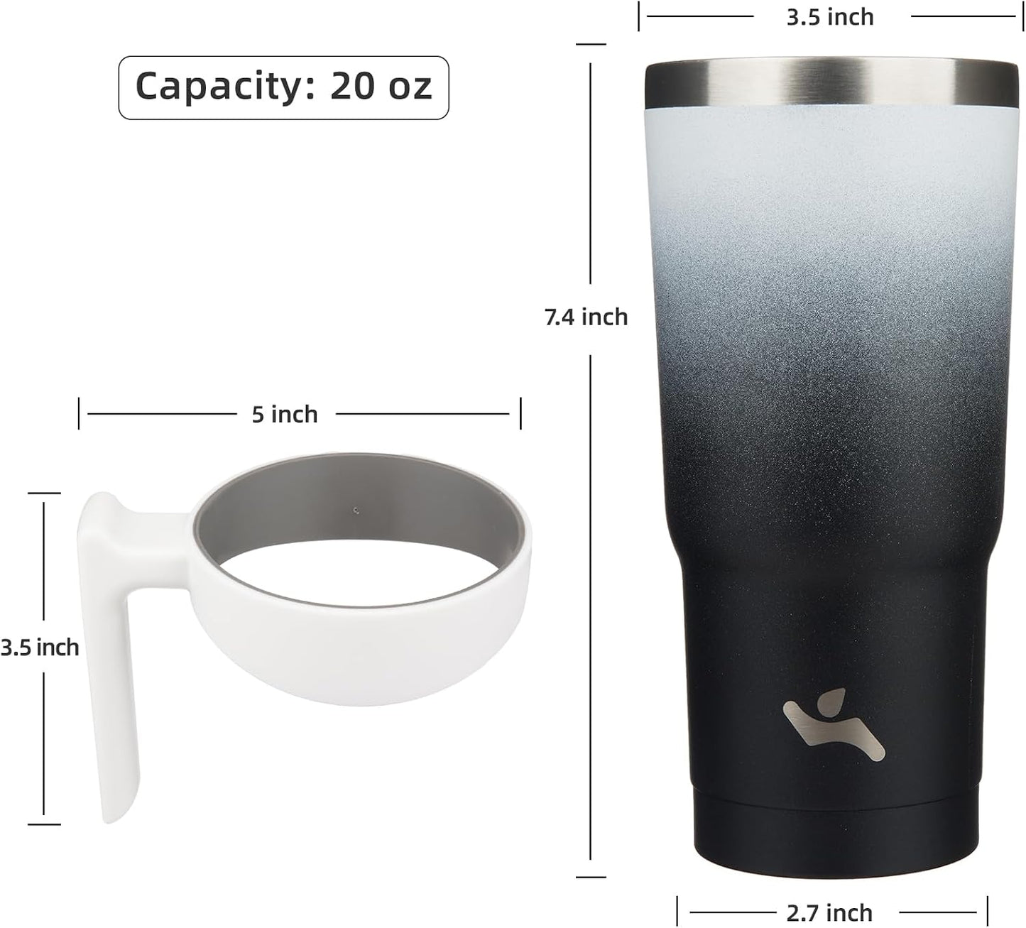 20 oz Tumbler with Handle and Straw, Insulated Travel Mug | Gum; BPA-free, leak-proof tumbler with 2 lids, 2 straws, cup holder fit for coffee, office, travel & daily use