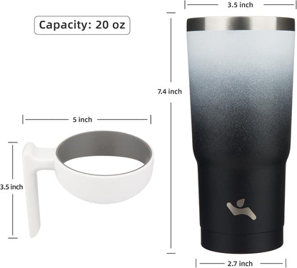 20 oz Tumbler with Handle and Straw, Insulated Travel Mug | Gum; BPA-free, leak-proof tumbler with 2 lids, 2 straws, cup holder fit for coffee, office, travel & daily use