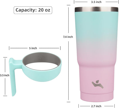 20 oz Tumbler with Handle and Straw, Insulated Travel Mug | Gum; BPA-free, leak-proof tumbler with 2 lids, 2 straws, cup holder fit for coffee, office, travel & daily use