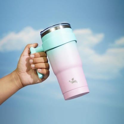 20 oz Tumbler with Handle and Straw, Insulated Travel Mug | Gum; BPA-free, leak-proof tumbler with 2 lids, 2 straws, cup holder fit for coffee, office, travel & daily use